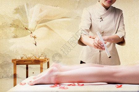 女性护肤身体乳中医艾灸养生背景设计图片