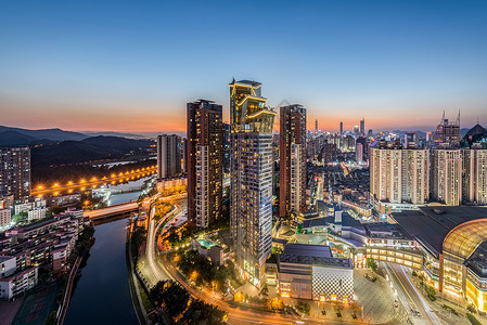 深圳街道深圳罗湖城市建筑夜景背景