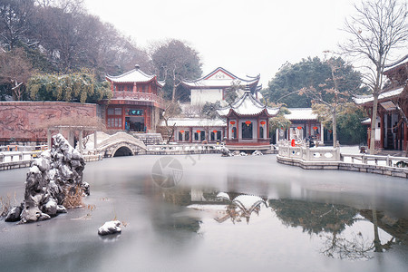 街拍场景素材武汉黄鹤楼公园雪景背景