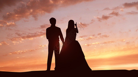 美丽夕阳素材黄昏中的情侣设计图片