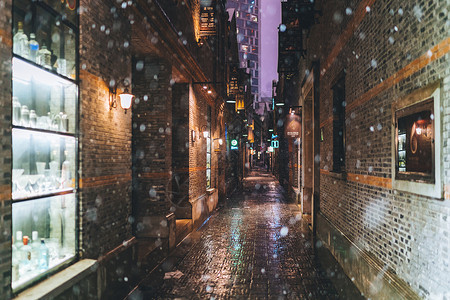 新天地夜景城市街道的雪景背景