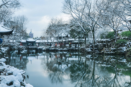 苏州景色拙政园雪景背景