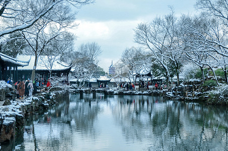 拙政园雪景背景图片