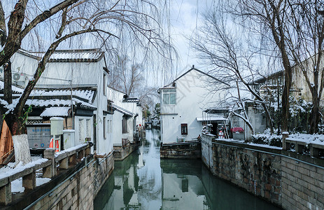 苏州周庄雪景背景图片
