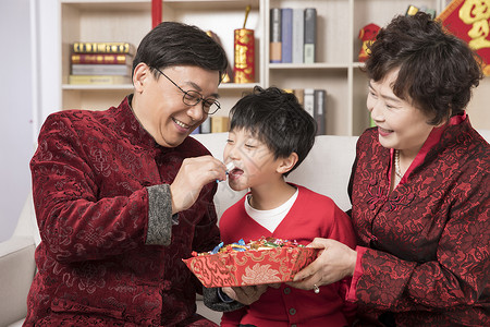 新年爷爷奶奶给孙子喂食图片