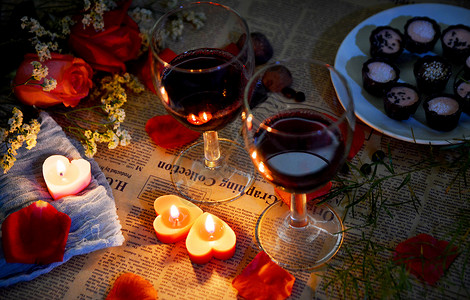 葡萄酒情人节巧克力浪漫情人节背景