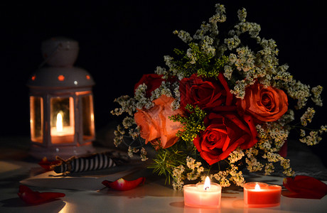 红玫瑰背景烛光晚餐背景