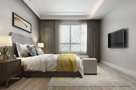 床头台灯现代卧室室内背景设计图片