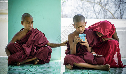东南亚儿童缅甸小僧侣背景