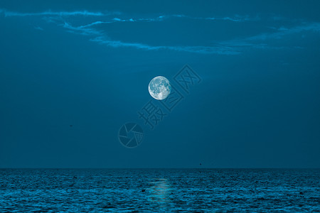 蓝色集五福海报静谧的月圆之夜背景