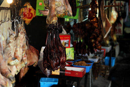 猪头肉的素材江南古镇的年货背景