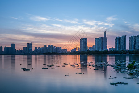 武汉城市湿地晚霞背景图片