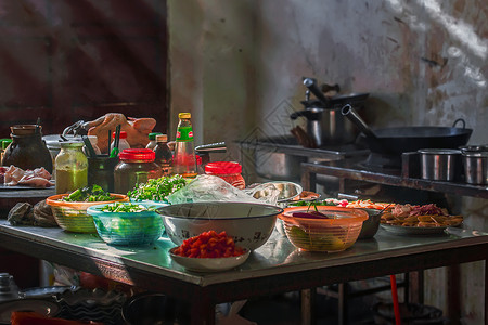 农家乐美食过节时的农家厨房背景