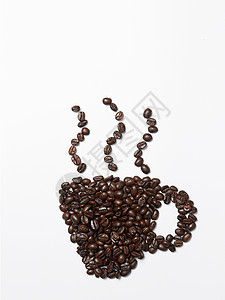 咖啡豆组成热气咖啡杯背景图片