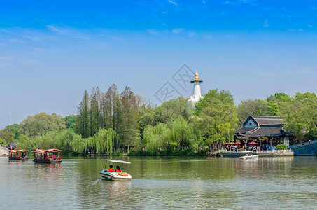 五象湖公园游船江苏扬州瘦西湖风光背景