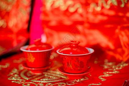 中式婚礼喜娘中式婚礼茶杯背景
