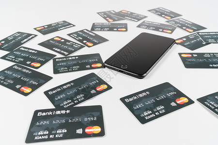 储蓄卡矢量图手机信用卡摆拍背景