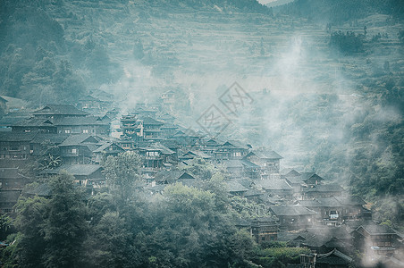 村庄水墨充满中国风意境的雾气照片背景