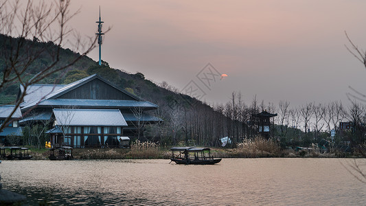 无锡灵山拈花湾日落背景图片