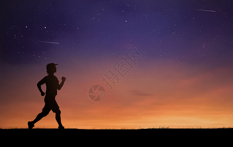 晚上跑步夜空下奔跑剪影设计图片