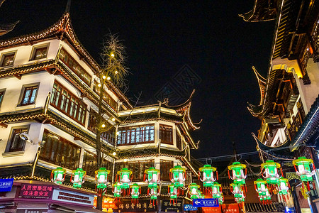 春节的上海城隍庙庙会张灯结彩背景图片