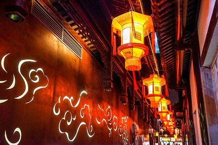 新年春节墙春节的上海城隍庙庙会张灯结彩背景