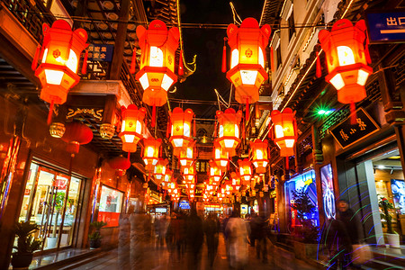 狗年年会背景春节的上海城隍庙庙会张灯结彩背景