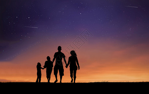 星空下的一家人背影图片星空下的一家人设计图片