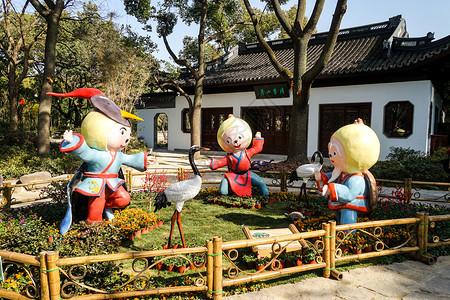旅游吉祥物上海古猗园元宵节背景