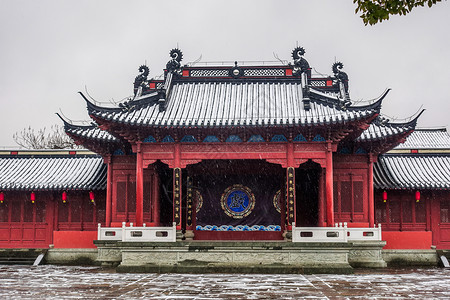 海宁盐官海神庙雪中浙江海宁盐官古城景区背景