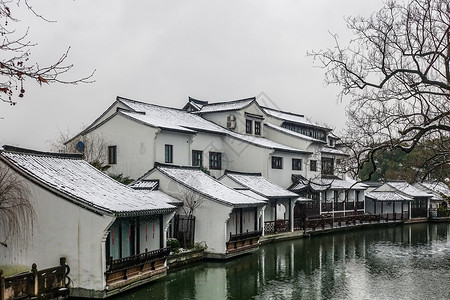 雪中浙江海宁盐官古城景区高清图片