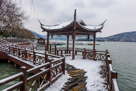 雪中浙江海宁盐官古城景区背景图片