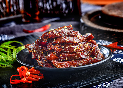 新疆牛肉干特色小吃五香牛肉干背景