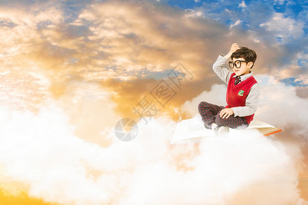小孩滑板小孩在天空翱翔设计图片