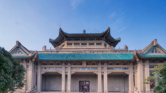 赏樱胜地武汉大学樱顶图书馆背景