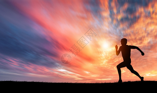跑步运动比赛夕阳下奔跑剪影设计图片