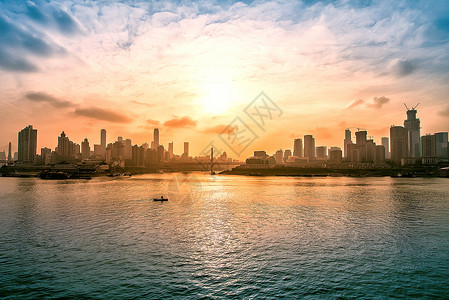 海 货船重庆渝中半岛夕阳背景
