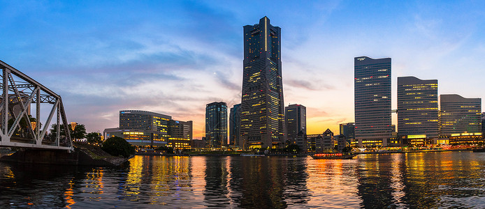 横滨夜景日本横滨城市景观背景