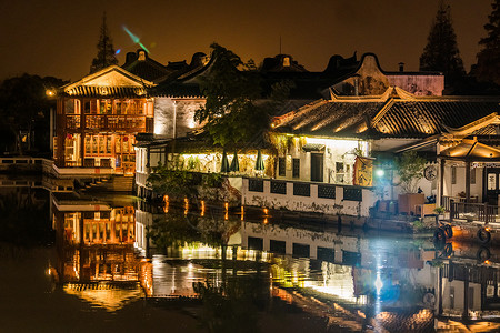 上海朱家角古镇夜景背景图片