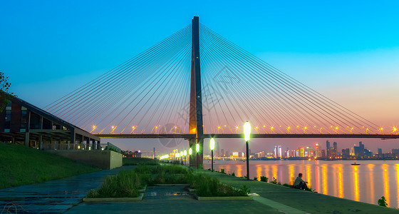 江岸夜景斜拉索桥美图背景