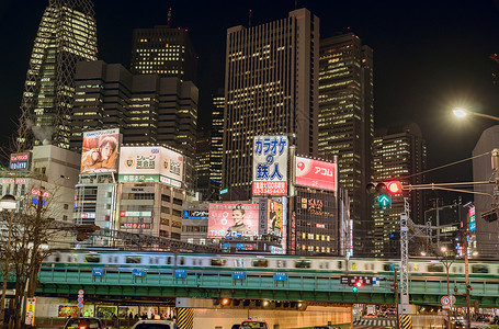 日本汽车东京新宿夜景背景