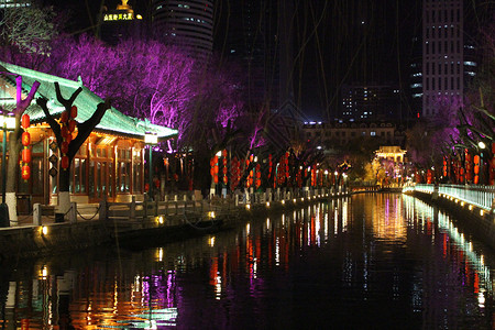 星光闪闪灯光济南护城河夜景背景