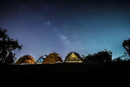 蓝色星空素材帐篷星空营地背景