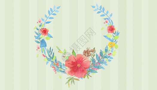 原创冷色调花环植物花卉花环背景设计图片