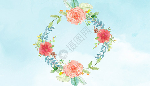肉粉色水彩花朵花环植物花卉背景设计图片