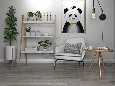 3D熊猫单椅装饰架组合设计图片
