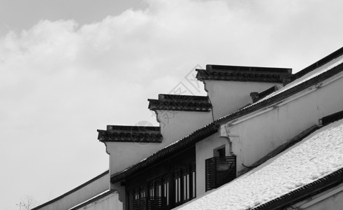 黑白雪花黑白古典建筑背景