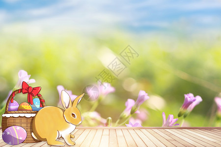 篮子里的兔子复活节兔子背景设计图片