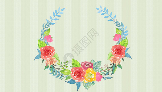 手绘玫瑰花环植物花卉花环背景设计图片
