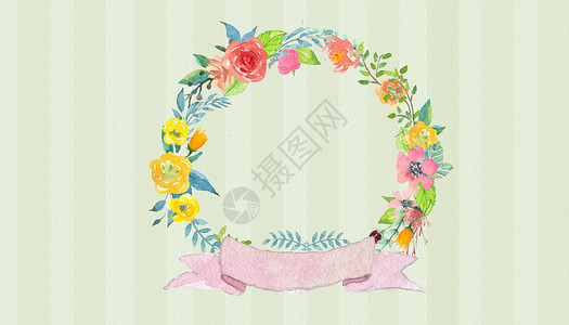 手绘花卉花圈植物花卉花环背景设计图片